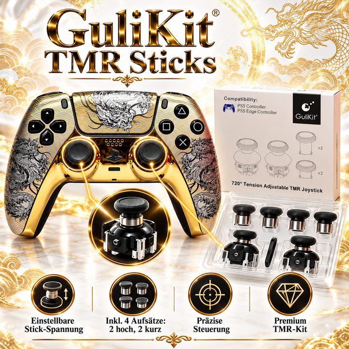 Golden Dragon Ultra Edition – Premium Custom Controller | TMR-Sticks | 4 Paddles | Smart Trigger | 2000 mAh