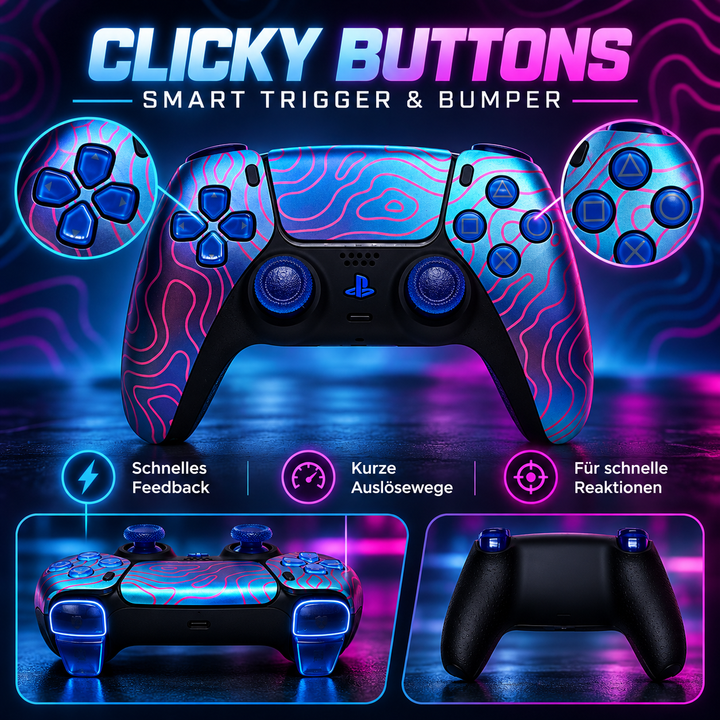 Neon Terrain – Custom Controller mit TMR Sticks, Clicky Buttons &amp; Smart Trigger