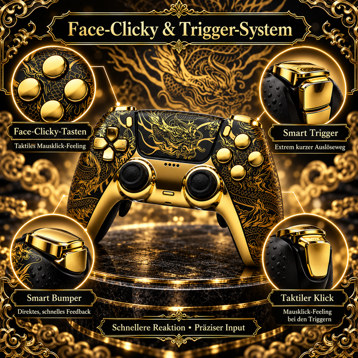 Golden Dragon Elite – Custom Controller mit TMR-Sticks, Smart Trigger &amp; Face Clicky