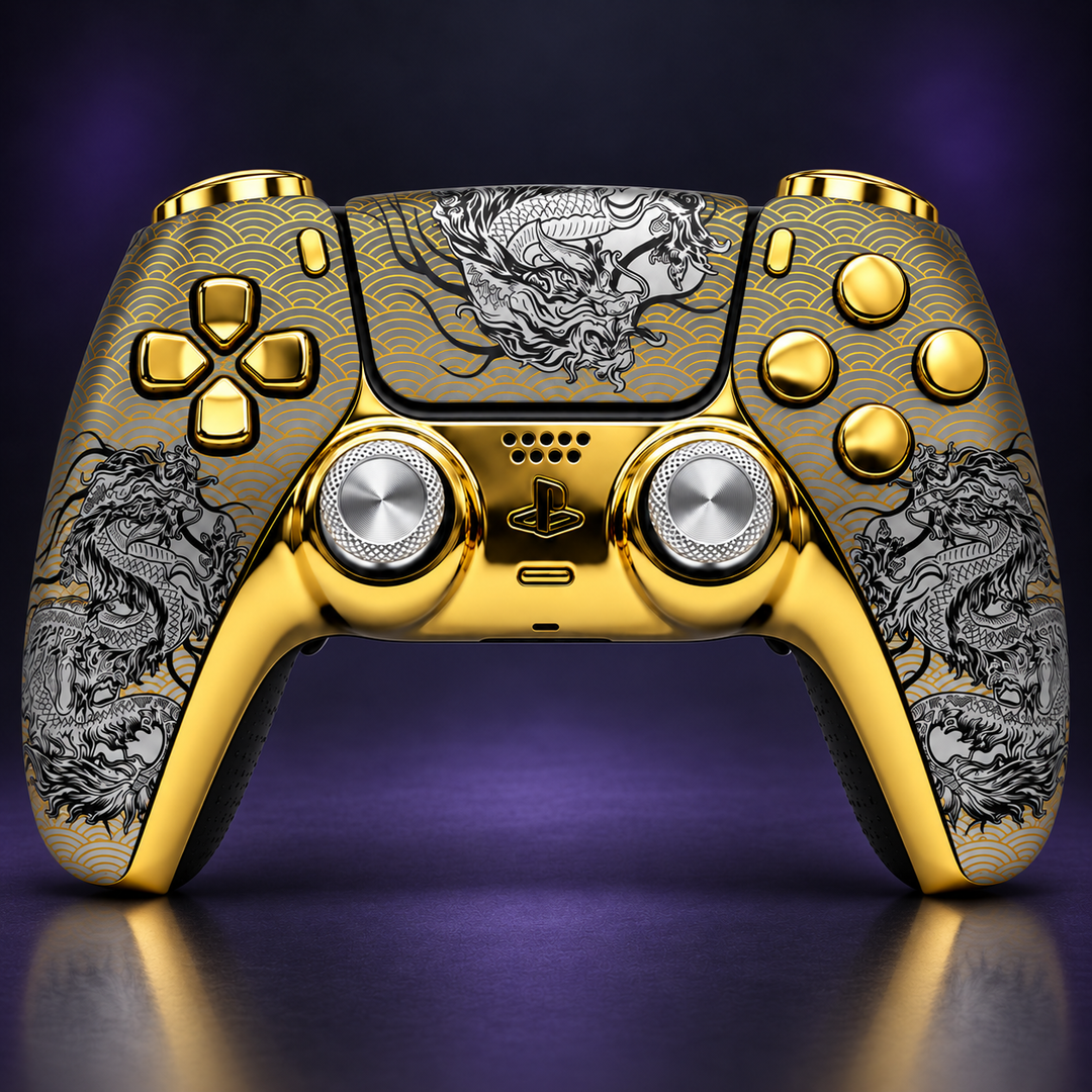 PS5 Custom Controller Golden Dragon TMR Sticks Smart Trigger Clicky Gaming
