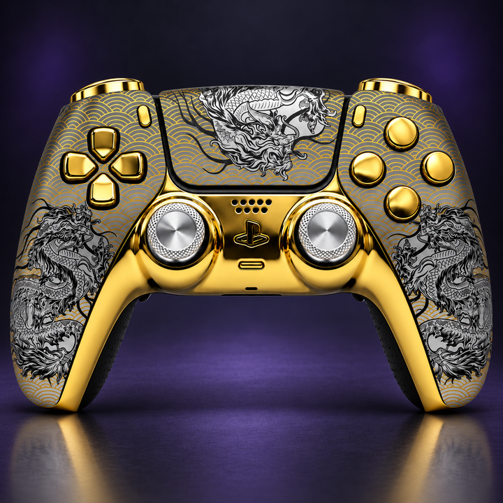 PS5 Custom Controller Golden Dragon TMR Sticks Smart Trigger Clicky Gaming