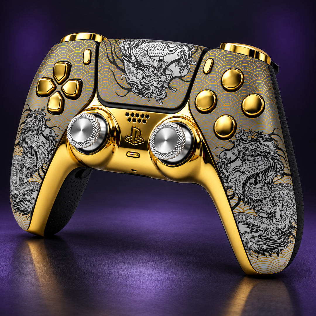 PS5 Custom Controller Golden Dragon TMR Sticks Smart Trigger Clicky Gaming