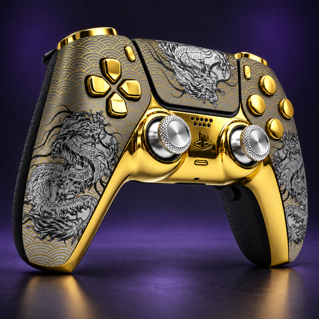 PS5 Custom Controller Golden Dragon TMR Sticks Smart Trigger Clicky Gaming