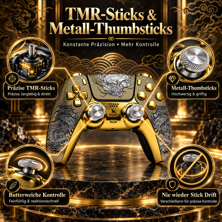 PS5 Custom Controller Golden Dragon TMR Sticks Smart Trigger Clicky Gaming