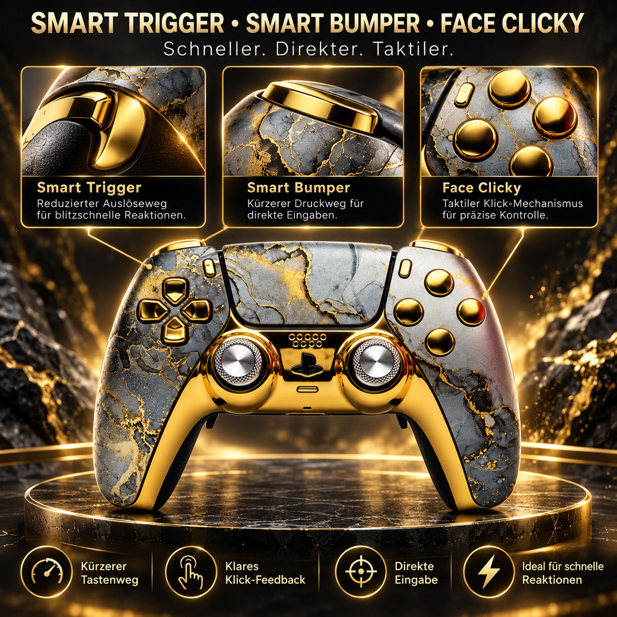Imperial Marble – Custom Controller mit K-Silver TMR Sticks, Metall-Thumbsticks & Clicky Buttons
